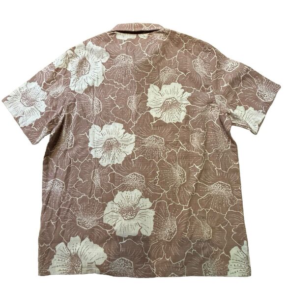 Folk Maui Short Sleeve Button Down Floral Shirt Linen Blend Pink Cream Size XL - Picture 2 of 8
